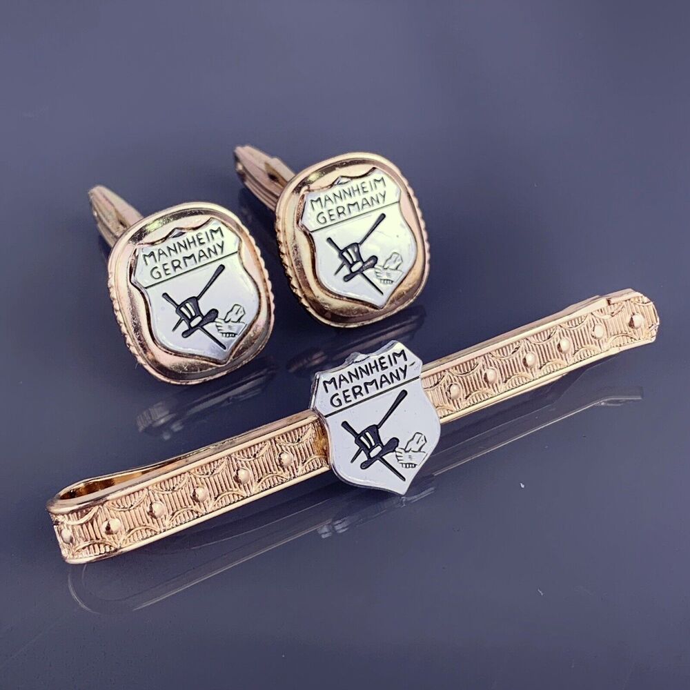 Mannheim Germany Cufflinks Tie Bar Magician Magic Top Hat Wand Gloves Gentlemens